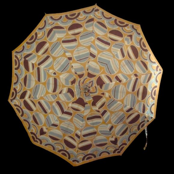 Vintage 60s Geometric Print Umbrella Unique Handle - Picture 9 of 14